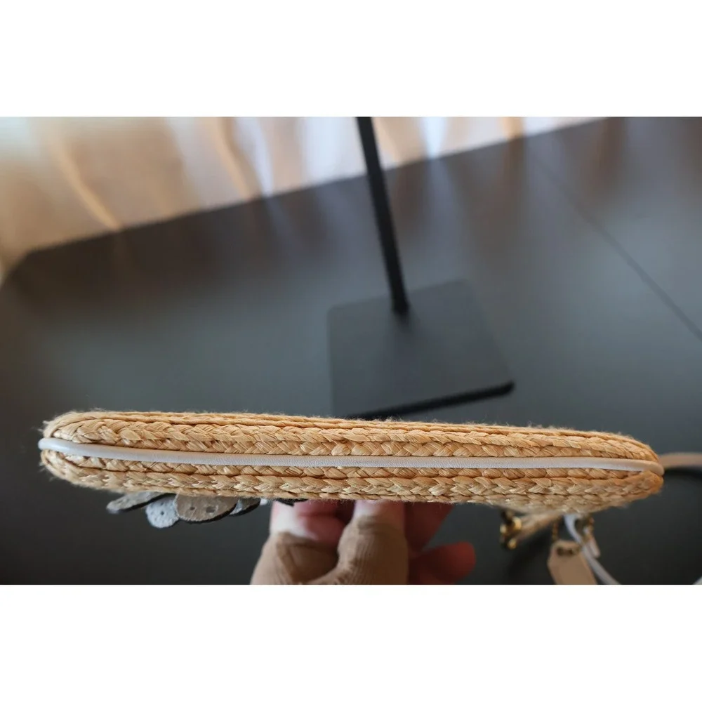 Coach Bleecker Straw Flower Wristlet White Leather Y2K Vintage